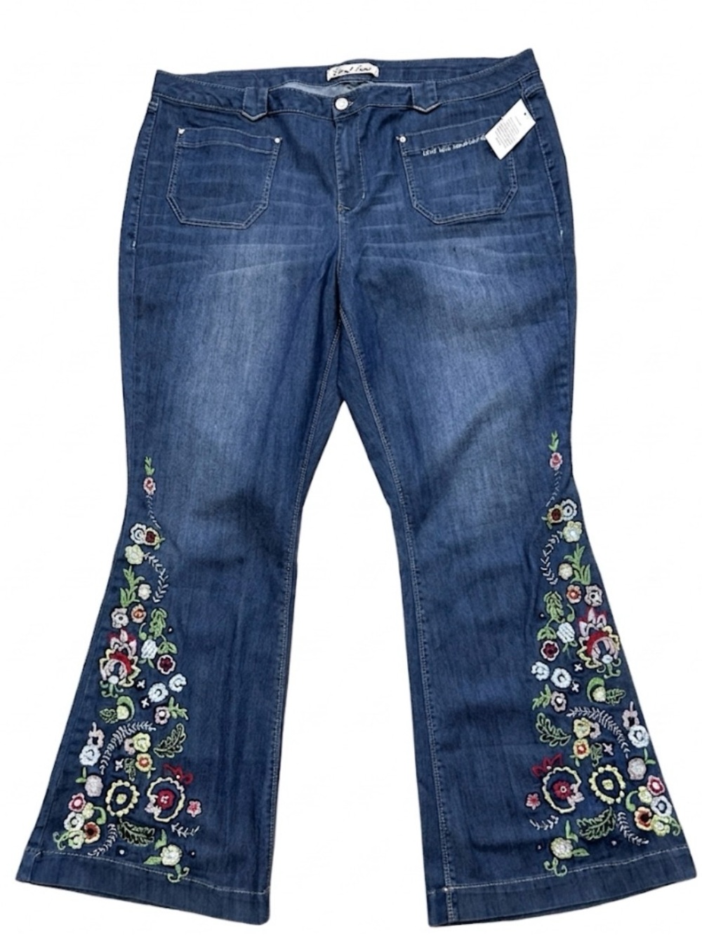 Sheryl Crow 24W NWT Embroidered Flare Jeans "Love Will Save The Day" Boho Plus